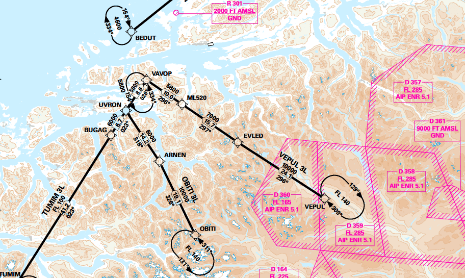 Dersom flyet som Tom Cruise kanskje var om bord i flaug ein av desse tre innflygingstrutene, kan det hende at flyet flaug over Rekdal.